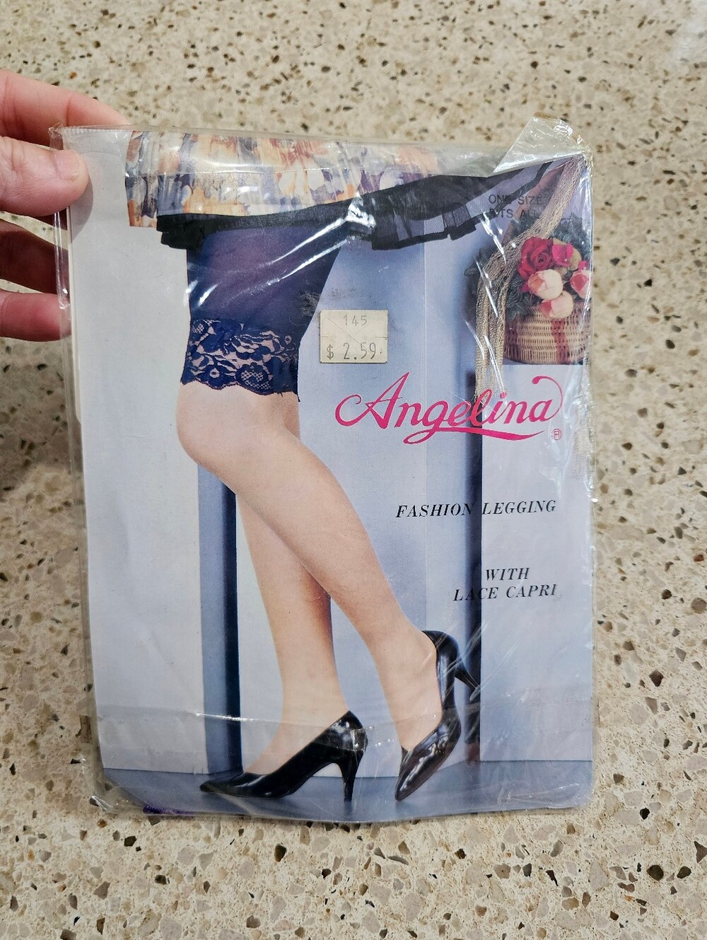 Angelina Lace Capri Fashion Legging Stockings - Purple with Black Lace